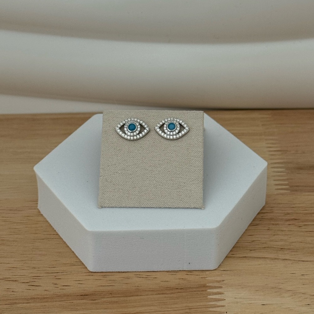 Blue and Silver Eye Stud Earrings